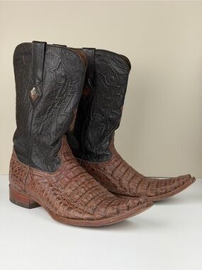 Red Diamond Genuine Caiman Western Cowboy Boots Men’s 11 Brown Black Leather